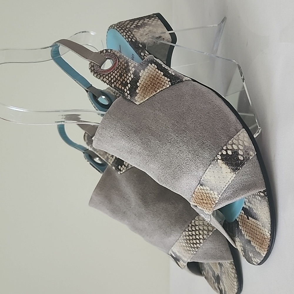 Thierry Rabotin Britney Gray Suede Reptile Embossed Sling Back Shoe US10 EU41